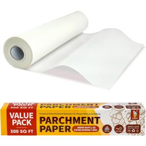 Katbite 15in x 242ft, 300 Sq.Ft Value Pack Parchment Paper Roll for Baking, Parchment Baking Paper with Serrated Cutter, Heavy Duty & Value Pack Roll for Cooking, Air Fryer, Steaming, Bread (White)