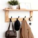 L&lonpa 1 Pcs 17 Inch Wall Mounted Hoat Hook with Shelf, Wooden Hook Rack with 4 Hooks, for Coats, Bags, Keys, Hats, in The Entryway, Bathroom, Bedroom