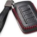 Vitodeco Genuine Leather Smart Key Fob Case Cover Protector Compatible for Lexus UX, NX, RX, GX, LX, is, ES, GS, LS (2014-2021) - 4-Button, Black/Red