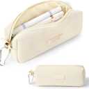 SUNEE Small Pencil Case for Girls & Boys, Pencil Pouch Pen Bag Coin Pouch with Durable Oxford Fabric Marker Pen Case for School Supplies Office Stationery Organizer, Beige