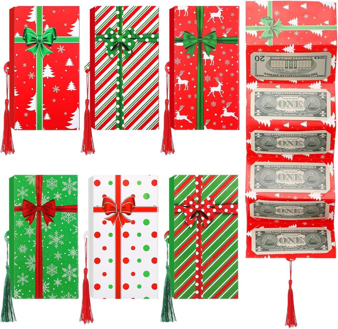 Capoda 6 Pcs Christmas Money Cards Holders for Cash Merry Christmas Cash Gift Cards Xmas Holder Winter Holiday Gift Bow Envelopes for Money Holder for Women Men Xmas Decoration Party Favors