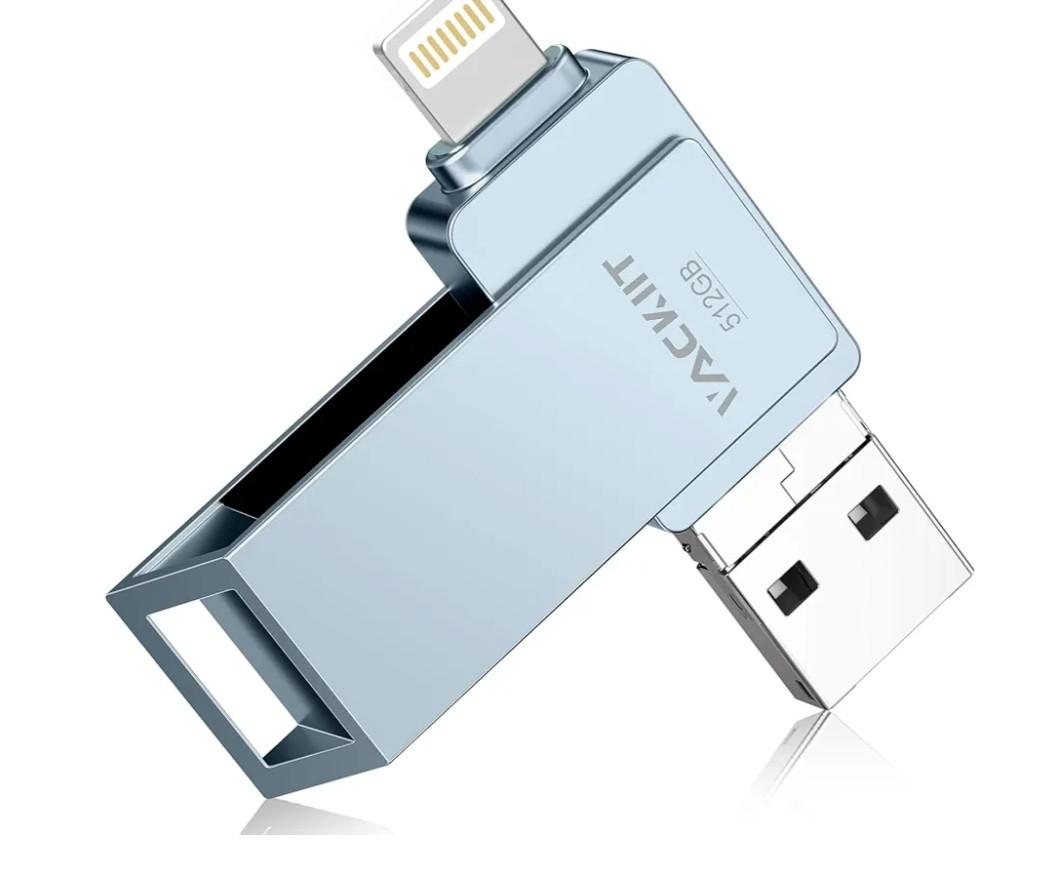 MFi Certified 512GB Flash Drives 3.0 High Speed 3ni1 USB Stick External Storage for iPhone/PC/iPad/Android/More Devices for Photos and Videos Transfer Storage Backup(512-Grey)