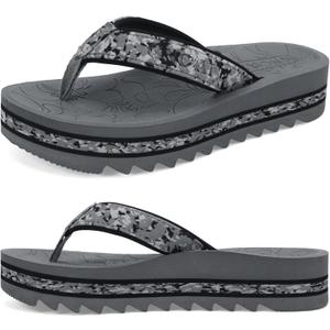 ONCAI Flip Flops for Women, Fashion Printed Platform Sandals Woman with Arch Support Yoga Mat Cushion, Lightweight Summer Beach Outdoor Chunky Non-Slip Rubber Soles US Size 5-11 (Gray)