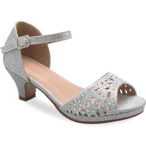 Olivia K Girl's Cute Adorable Strappy Glitter Open Toe Heel Sandals - Adjustable buckle (4 Big Kid)