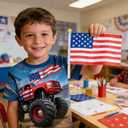 Boys 4th of July Shirt American Flag Tshirt for Kids USA Flag Outfits Toddler Patriotic Tee Monster Truck Top T-Shirt 3-10T