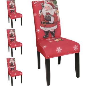 JQinHome Christmas Chair Covers Set of 4,High Stretch Removable Washable Chair Seat Protector Cover for Christmas Decoration-Christmas Theme Decor with Snowflake(Santas Gift) Picture May Differ