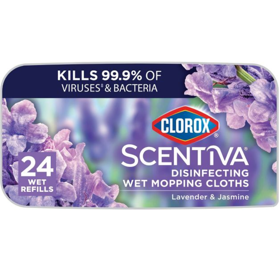 Clorox Scentiva Disinfecting Wet Mopping Cloths - Lavender & Jasmine - 24ct: Compatible With Swiffer Mops, Bleach-Free, Ideal for Linoleum