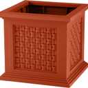 Rattan Style Outdoor Planter Box - 14.65-Inch-Square Decorative Flower or Plant Pot - Garden, Patio and Front Porch Decor by Pure Garden (Terracotta)