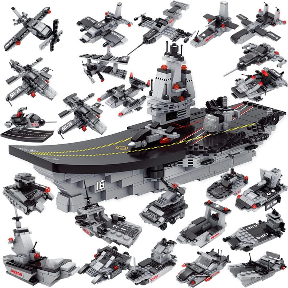 676 Pieces Aircraft Carrier Building Blocks Set,Warship Brick Military Battleship Model Building Toy Kit with Army Car, Helicopter & Boat Present Gift for Kids Boys Girls Age 6-12 Years
