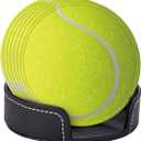 Tennis Ball Coasters for Drinks with Holder Round Leather Coasters Set of 6 Cups Mugs Mat Pad for Home Kitchen Bar