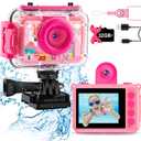 GKTZ Kids Camera - Waterproof Underwater Camera for Kids, Christmas Birthday Gifts for Girls Age 3-12, 1080P HD Children Digital Action Camera, Pool Toys for Kids Age 4-12 (Pink)