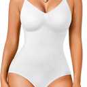 Irisnaya Women Slimming Bodysuits Shapewear Tops Tummy Control Body Shaper Spaghetti Strap Camisole Leotards Bodycon Jumpsuit (White, M)