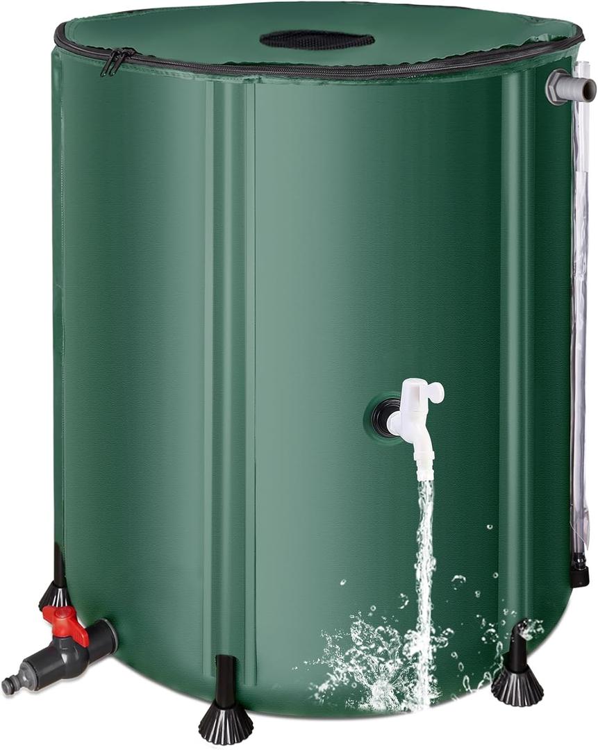 Collapsible Rain Barrel Water Collection System - 53 Gallon Portable Water Storage Tank,Foldable Rainwater Collect System Downspout, Water Catcher Container with Filter, SpigotsOverflow Kit (Green)