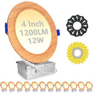 HiBay 4 Inch LED Recessed Lights, 1200LM 12W Eqv 150W, 5000K Dimmable Canless Recessed Lighting Fixtures, Wood Grain Wafer Downlights Rustic Farmhouse Style, 12 Pack HiBay 4 Inch LED Recessed Lights, 1200LM 12W Eqv 150W, 5000K Dimmable Canless Recessed Lighting Fixtures, Wood Grain Wafer Downlights Rustic Farmhouse Style, 12 Pack