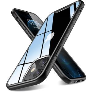 Matone Compatible with iPhone 12 Case, Compatible with iPhone 12 Pro Case, Clear Slim Protective Hybrid Cover Hard PC Back with TPU Bumper - Black