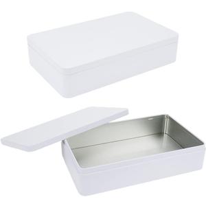 Coshar Rectangular Tin Box Containers with Lid, Large Empty Tin Can Storage Organizer for Cosmetics, Snacks, Candies, Herbs and Underwear, 8.5" x 5.3" x 2" (2Pack, White)
