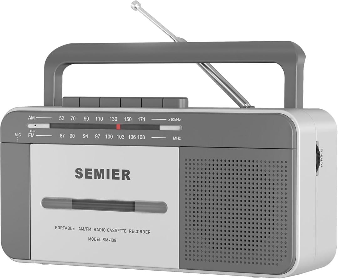 Retro Cassette Player Recorder Boombox with AM/FM Radio Stereo, AC or Battery Powered Portable Vintage Casette Tape Player with 6W Loud Speaker and Earphone Jack for Home or Outdoor