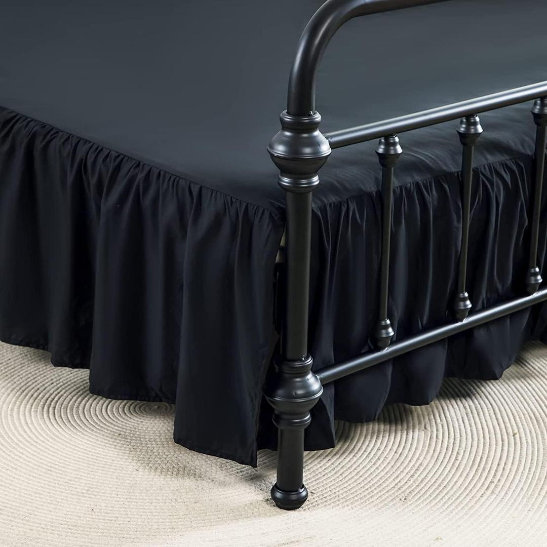 Bed Skirts King Size 14 Inch Ruffled Bed Skirt with Split Corners, 14 Inch Drop Dust Ruffle Bed Skirt with Platform, Black