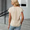 BMJL Womens Tops Dressy Casual Blouses Summer Tops Trendy V Neck Short Sleeve Shirts Business Casual Outfit (Beige, S)