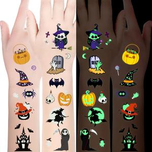 3 x Luminous Halloween Temporary Tattoos for Kids Halloween Party Favors, 10 Sheets Glow in The Dark Halloween Decorations Tattoos for Kids, 100 Styles Glow Tattoos Stickers for Goodie Bag Fillers
