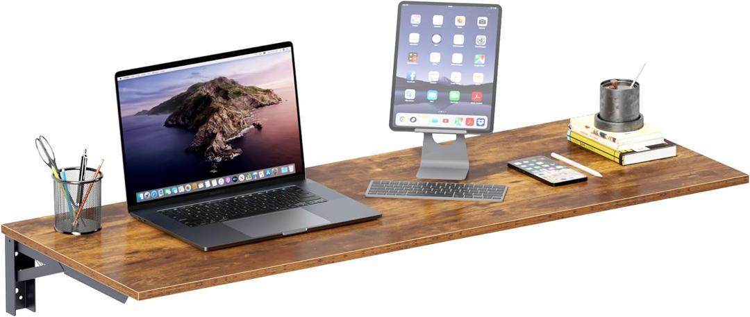 Need Fold Wall Mounted Table Folding Workbench Length 47.2" Width 20" Perfect Addition to Garage & Shed/Home Office/Laundry Room/Home Bar/Kitchen & Dining Room Rustic Brown AC15-12050FG-ND