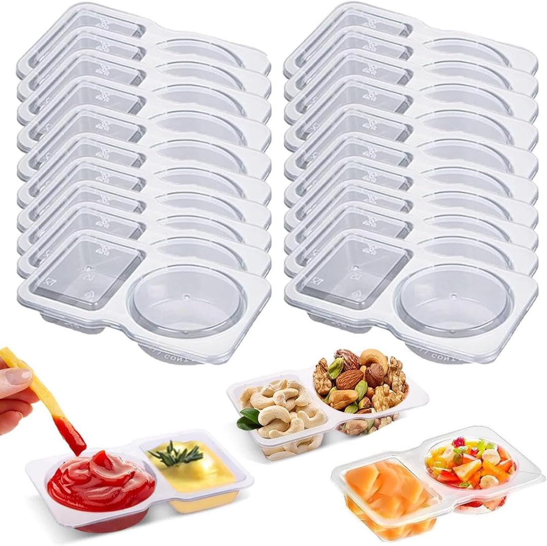20 PCS Reusable Snack Containers, Condiment Container With Lids, 2 Compartments Dipping Container For Refrige, Portion Control Containers, Sampling Lunchable and Travel Snacks