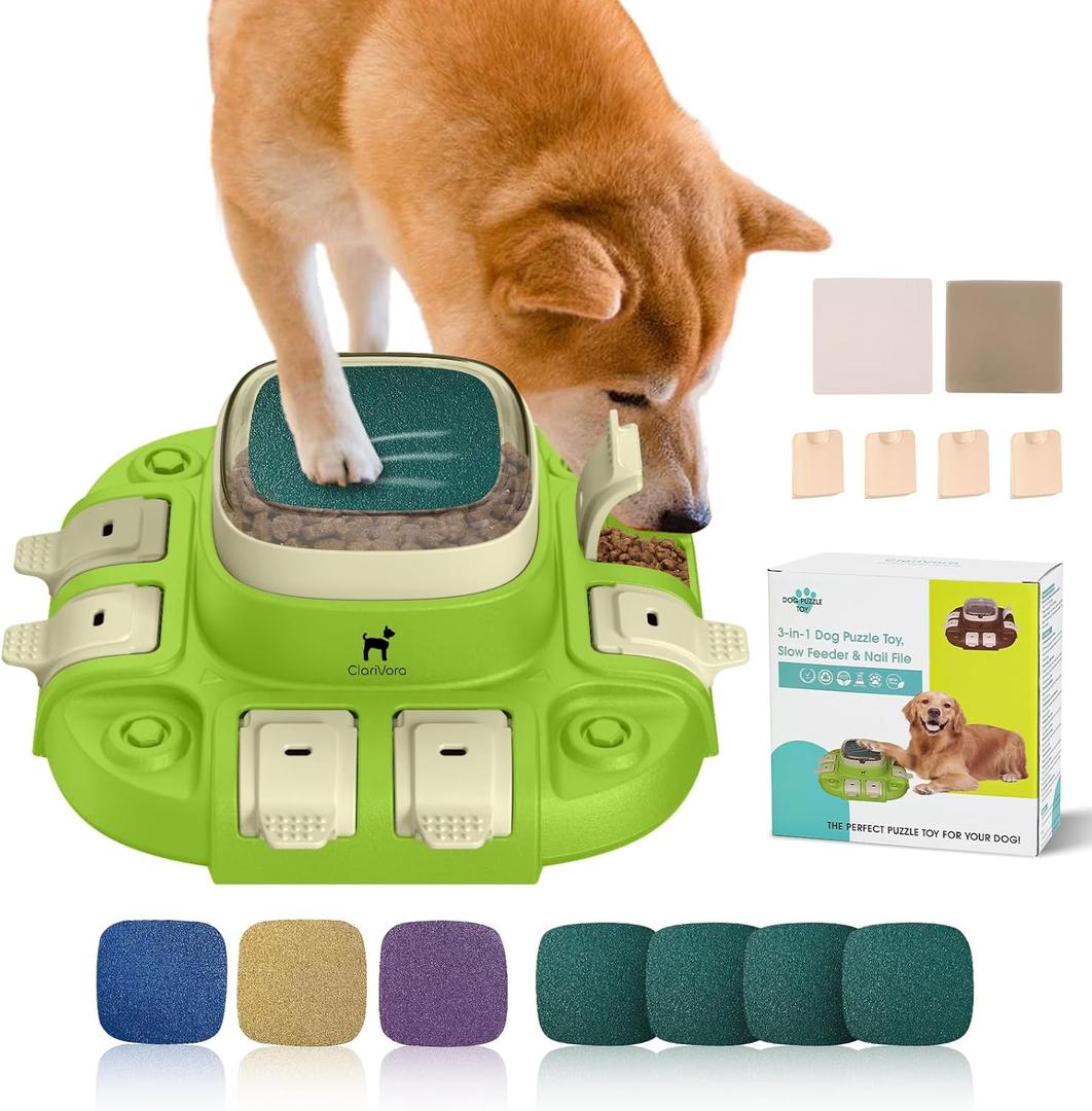 Interactive Dog Toys, ClariVory Slow Feeder Dog Bowls, Dog Nail File & Dog Puzzle for Mental Stimulation, Customizable Food Dispensing, Dog Enrichment Toys to Keep Them Busy, Puppy Toys, Green