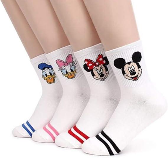 Character Women Crew Socks 4 Pairs Mickey Minnie Donald Daisy