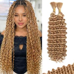 Human Braiding Hair for Boho Braids Bulk Deep Wave Boho Hair for Braiding Wet and Wavy Brazilian Virgin Human Bohemian Hair for Braiding 2 Bundles 160g Honey Blonde 24''