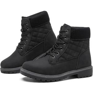 kufeiti Waterproof Ankle Boots for Women Non Slip Black Combat Boots Fall Winter Snow Lace Up Hiking Booties (6)