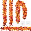 Aneco 4 Pack Artificial Autumn Maple Leaves Garland 5.8 Feet Fall Leaf Foliage Garland Decorations Colorful Autumn Decor Fall Mantel Decor with 8 Adhesive Hooks for Thanksgiving Fall Wedding Party (Dark Orange+dark Red+red)
