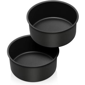 P&P CHEF 6 x 3 Inch Nonstick Cake Pan Set, 2-Piece Round Baking Cake Pans for Small Birthday Wedding Layer Cake, Deep Side & One-piece Design, Stainless Steel Core & Non Toxic, Black