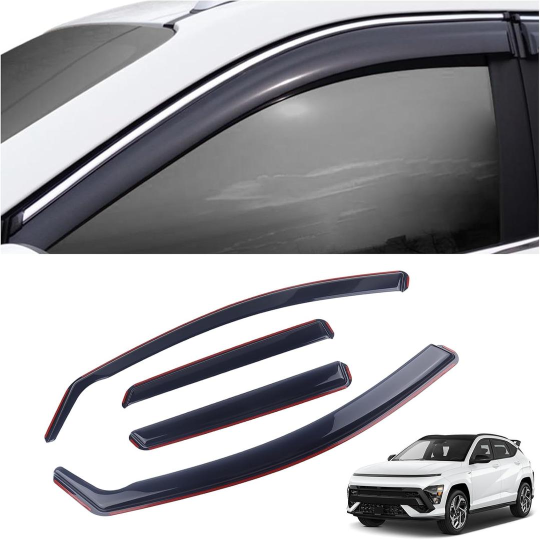 4 Pieces in-Channel Extra Durable Rain Guards Fit for 2024-2025 Hyundai Kona,Window Deflectors,Window Visors (Smoke Black)