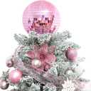 Pink Christmas Tree Topper 6 Inch Mirror Disco Ball Tree Topper, Cool and Fun Disco Ball for Xmas Tree Decorations, Ideal for DJ Club, Party, Wedding and Home Dcor