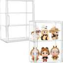 Acrylic Display Case for Collectibles 3 Tier Figure Display Case with 2 Movable Plates Clear Display Cases for Figures with Magnetic Door Tall Display Box, 2 Pack