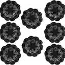 Phantomon 8 Inch Doilies Crochet Round Lace Doily Handmade Placemats 100% Cotton Crocheted Coasters, Flower Design, Pack of 8 (Black)