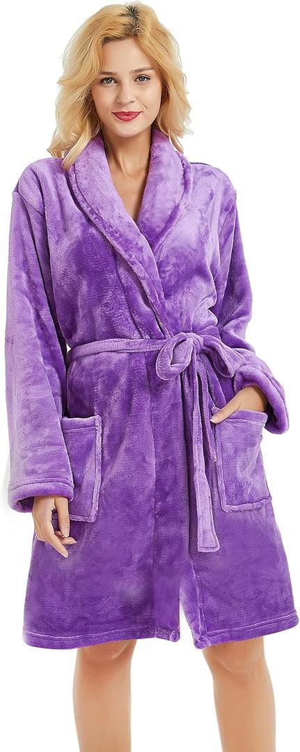U2SKIIN Women Fleece Robe, Short Cozy Plush Robes for Womens Soft Shawl Collar Warm Spa Bathrobe (XX-Large-3X-Large, Violet)