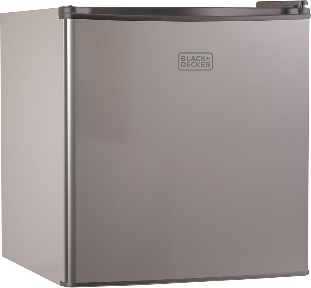 BLACK+DECKER 1.7 Cu. Ft. Compact Refrigerator, ENERGY STAR Certified, Single Door Mini Fridge with Chiller Compartment, Personal Fridge for Home or Dorm Room, R600a Refrigerant, BCRK17V,Stainless Look (Silver)