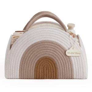 Blissful Diary Baby Diaper Caddy Organizer, Cotton Rope Diaper Caddy Basket, Large Storage Basket for Newborn Boys and Girls, Gift for Baby Shower List, Newborn Essentials, Earthy Rainbow