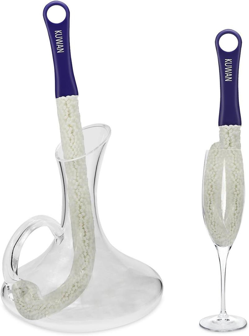 KUWAN Bottle Cleaning Brush Multi-Function Household Tools Flexible Bottle Scourer for Some Decanters, Goblets, Glasses, Cups (Long)