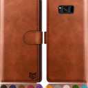 SUANPOT for Samsung Galaxy S8 5.8"(NON S8+ 6.2") with RFID Blocking Leather Wallet case Credit Card Holder, Flip Folio Book Phone case Shockproof Cover Women Men for Samsung S8 case Wallet Light Brown