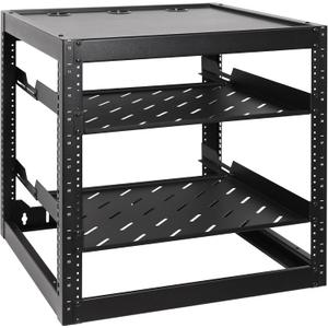 RackPath 12U Open Frame Network Rack with 2X 14in Vented 1U Shelves Rear Support, Wall Mount/Floor Standing Network Cabinet, Heavy Duty 150 lbs Capacity for IT & AV Gear, Audio and Video Device