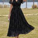LILLUSORY Womens Summer Floral Maxi Dress Short Sleeve V Neck Wedding Guest Long Dresses with Pockets (Black), Large