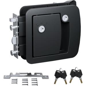 All-Metal RV Door Lock Replacement, Black Motorhome Door Latch Lock Fits 4.25" x 4.50" Opening for Class A and Class C RVs, Includes 4 Keys