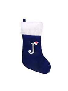 Wlflash 20 Inches Super Soft Plush Monogram Christmas Stockings Xmas Rustic Personalized Stocking Embroidered Letter Decoration for Decor