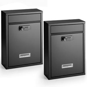 Gisafai 2 Pcs Mailboxes for Outside Wall Mount Large Donation Suggestion Box for Mailbox Postbox Letters Newspapers Rust Proof with Slot Steel, 12.68 x 8.54 x 3.31 Inch, Black (Combination Lock)