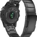 Moko Quickfit 26 Watch Band Compatible with Garmin Fenix 3/Fenix 3 HR/Fenix 5X/Fenix 5X Plus/Fenix 6X/Fenix 6X Pro/Descent Mk1/Mk2/Mk2i/D2 Delta PX,Stainless Steel Replacement Strap, Black