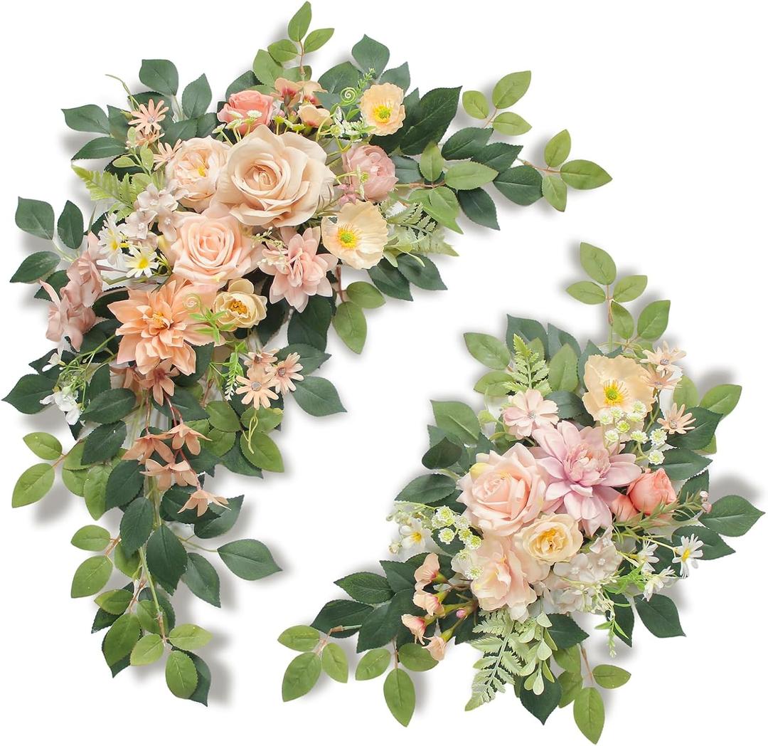 Pack of 2 Wedding Arch, Artificial Flowers, Wedding DecorFlower Garland Be Suited to Banquet, Party, Reception Entrance Welcome Sign and Background Decoration (Champagne)