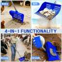 Chicken Coop Accessories, 4-in-1 Poop Scooper & Rake with 9" Sifting Plate, Adjustable 35.4"-63" Stainless Steel Handle for Cleaning Chicken Coops (Single Unit, Blue)