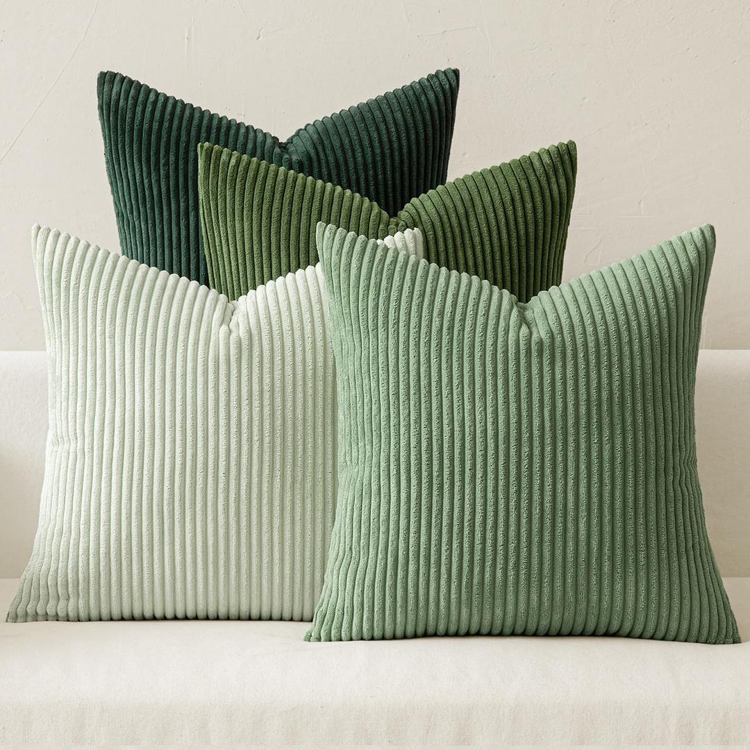 MIULEE Spring Boho Farmhouse Sage Green Throw Pillow Covers 18x18 Inch Set of 4 Mordern Nordic Cushion Covers Soft Corduroy Home Decor for Couch Bed Sofa Living Room Forest Green 